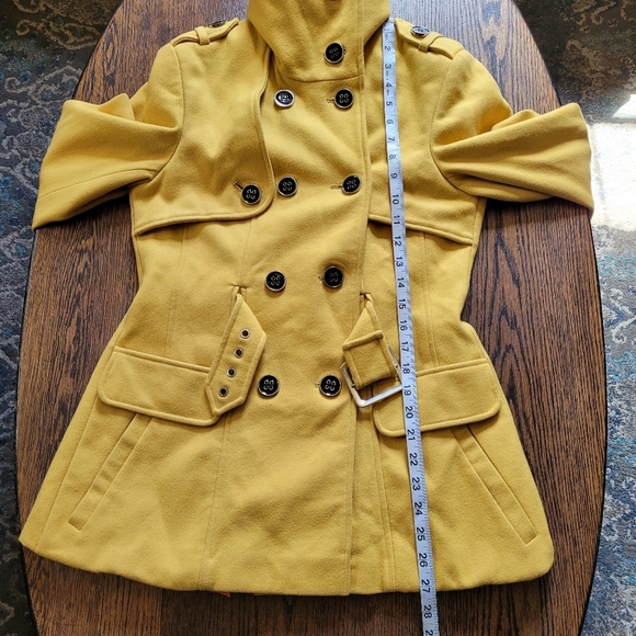 Green With Envy Mustard Yellow Wool Pea Coat Jacket Size Women's Small - Picture 10 of 15
